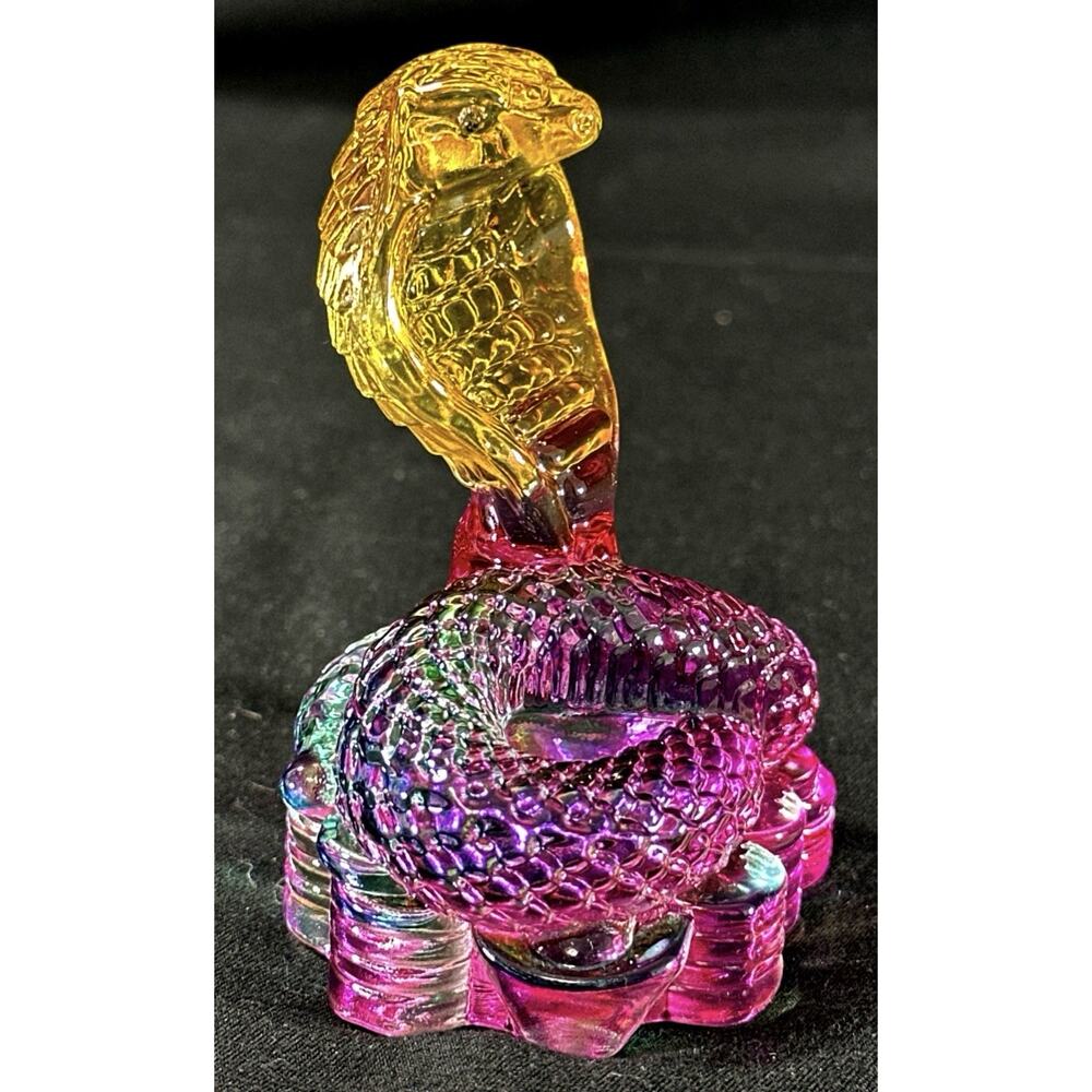 Crystal Cobra Snake Figurine Multicolor Pink Green Amber 3” Art Glass Paperweigh - Picture 4 of 8